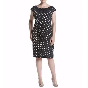 Connected Apparel Purple & White Polka Dots Career Sheath Dress